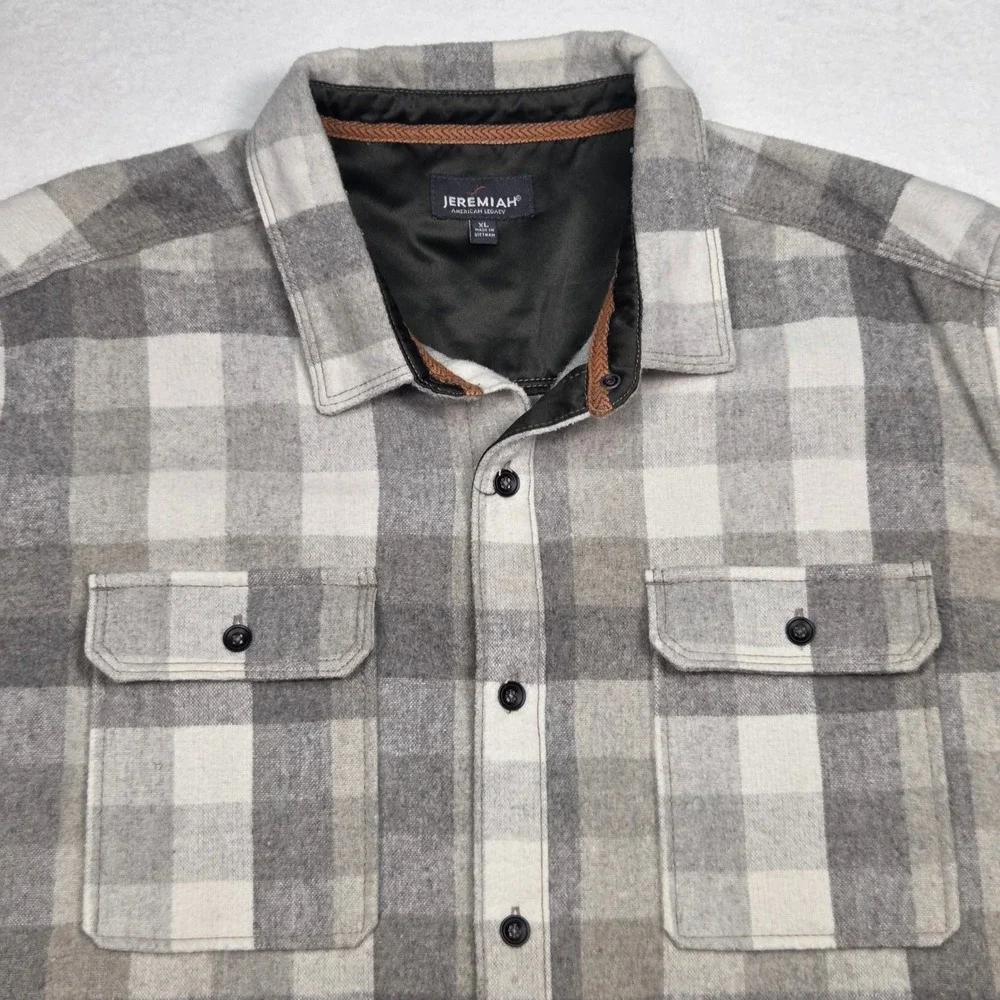 Jeremiah Flannel Shirt‎ Mens XL Gray Plaid Wool Blend Long Sleeve Button Up